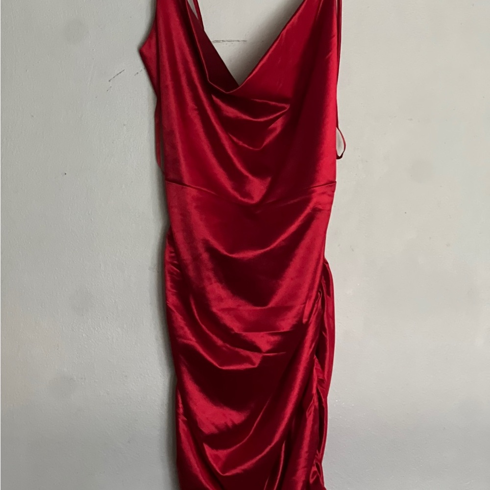 backless satin midi dress